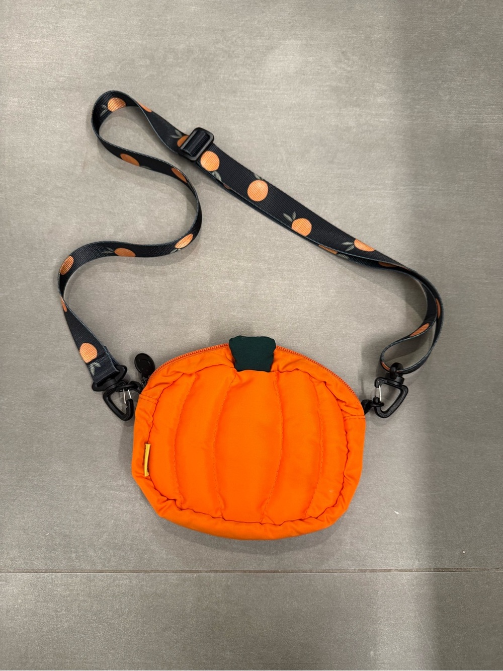Orange Quilted Pumpkin Crossbody Bag with Patterned Strap